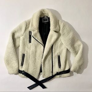 Scotch & Soda White Sherpa Teddy Moto Jacket